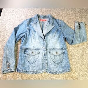 VTG Mossissue 2-Button Jean Jacket    SIZE: M   ‎  FADED LIGHT BLUE DENIM